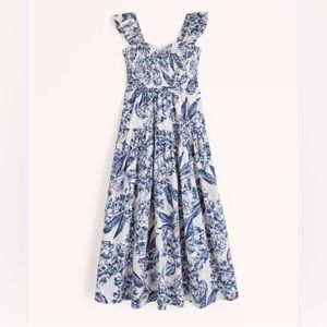 Abercrombie ruffle strap smocked midi dress new with tags